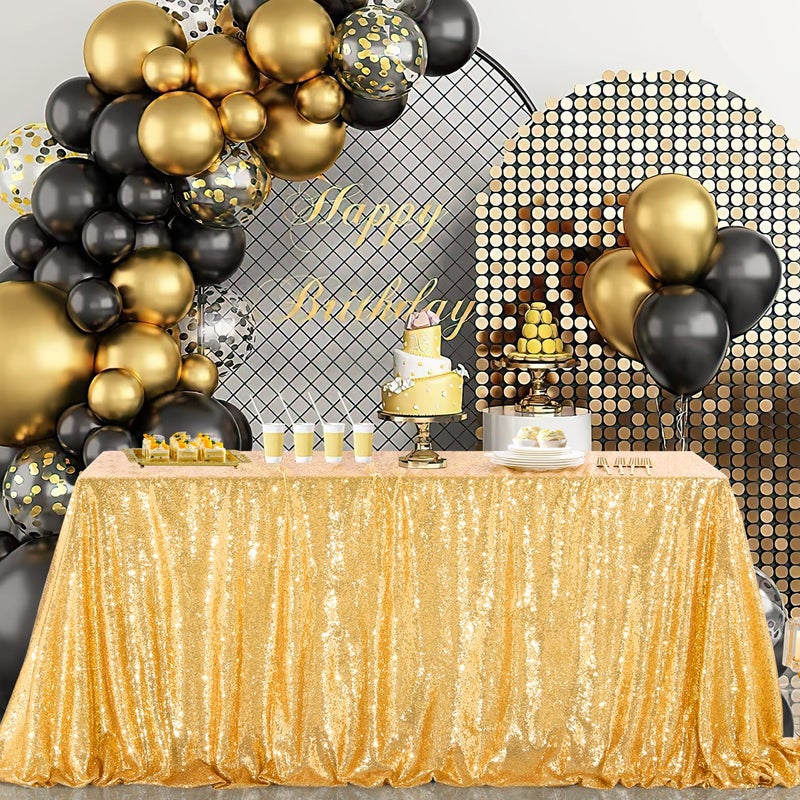 B.Cool B-COOL Gold Rectangle Sequin Tablecloth 90x156-Inch Sparkly Wedding Tablecloth Long Glitter Table Overlays for Event Party Banquet - Image 1